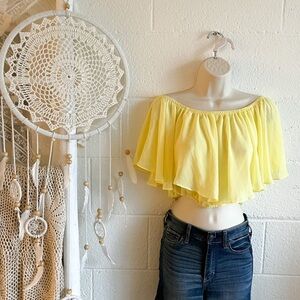 NWOT ANGL Yellow Ruffle Off Shoulder Crop Top